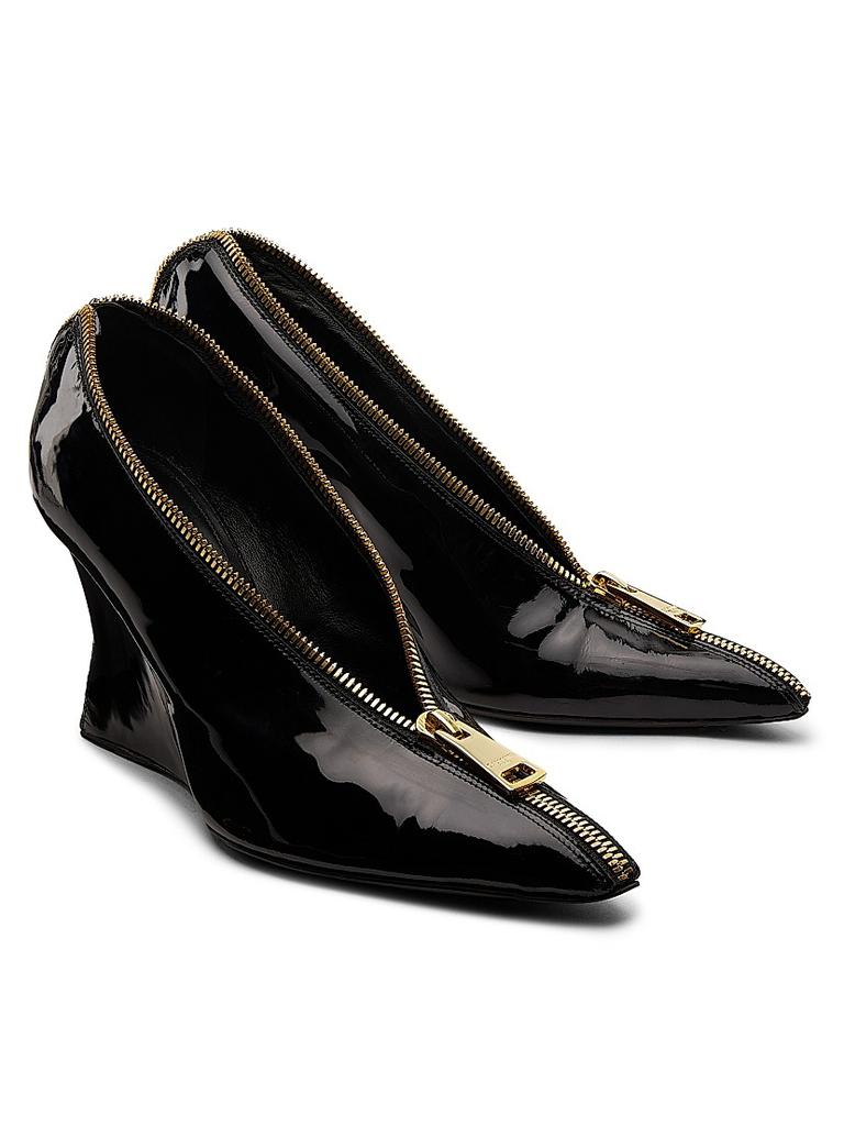 Balmain 95MM Patent Leather Zip Wedge Pumps