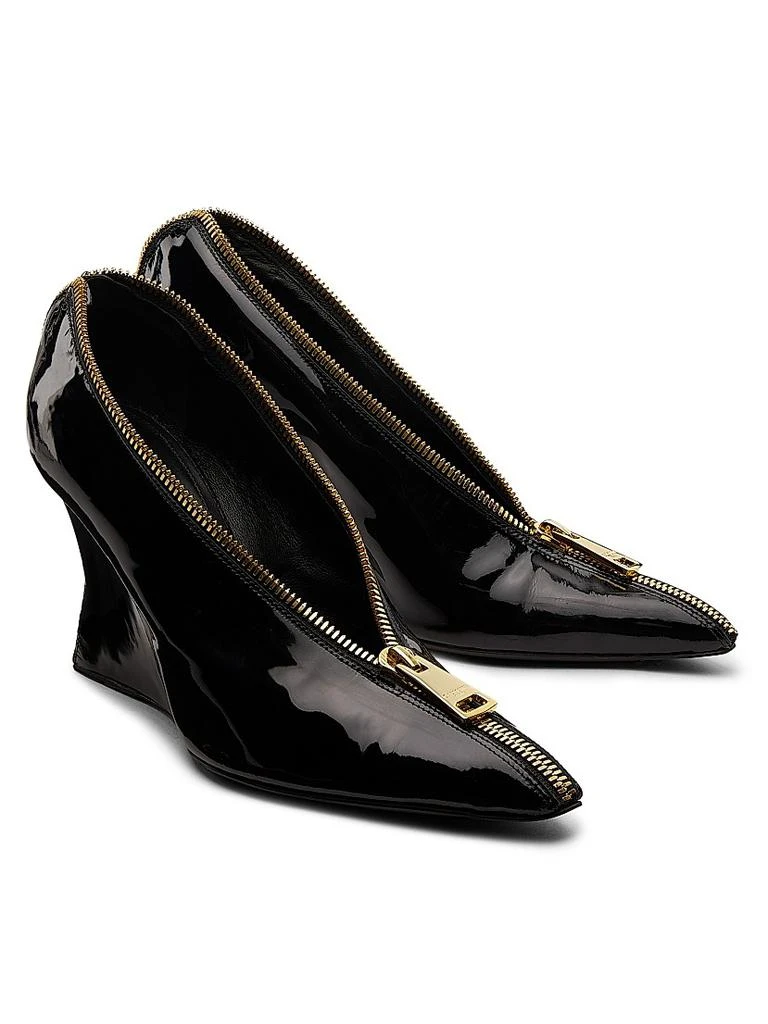 Balmain 95MM Patent Leather Zip Wedge Pumps 2