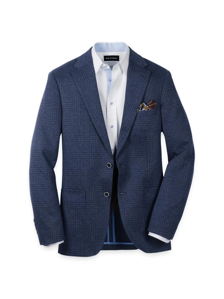 Paul Fredrick Blue Knit Plaid Single Breasted Notch Lapel Sport Coat