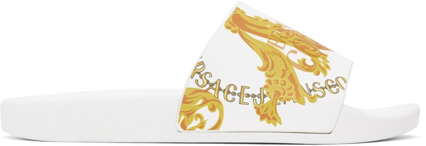 Versace Jeans Couture White Shelly Chain Couture Slides