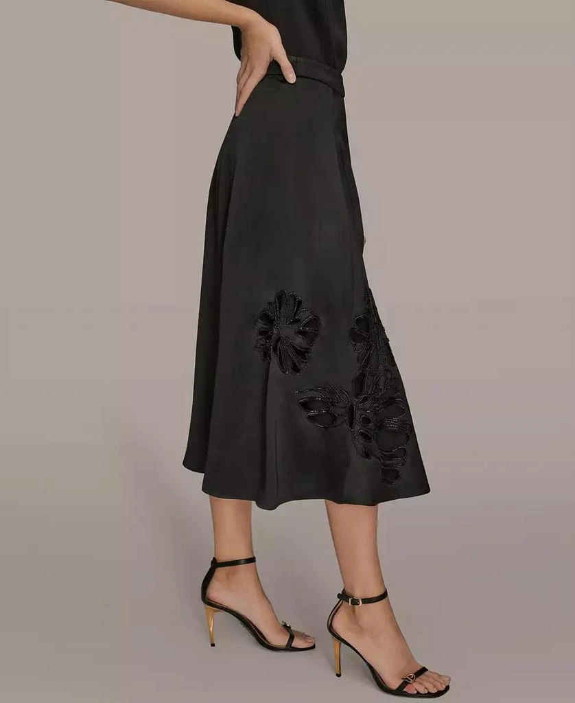 Donna Karan Women
s Floral Cutout Satin Midi Skirt 2