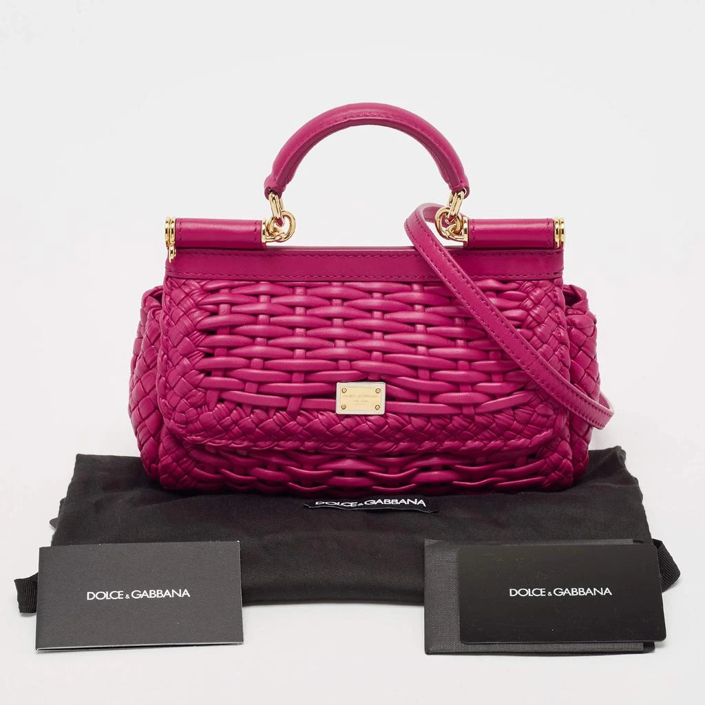Dolce & Gabbana Dolce & Gabbana Fuchsia Leather Small Woven Sicily East West Top Handle Bag 9
