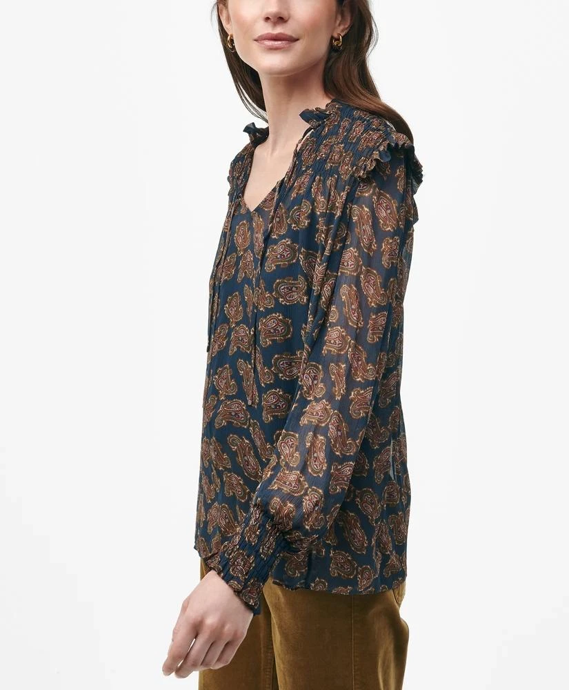 Brooks Brothers Ruffle Detail Tie-Neck Blouse in Paisley Chiffon with Removable Camisole 5