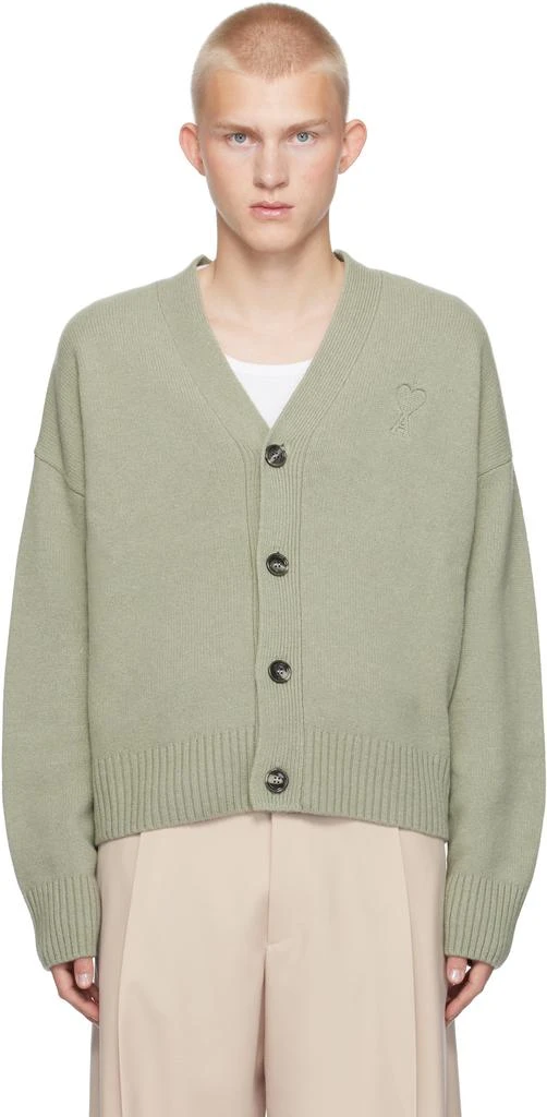 AMI Green Embossed Ami de Coeur Cardigan 1
