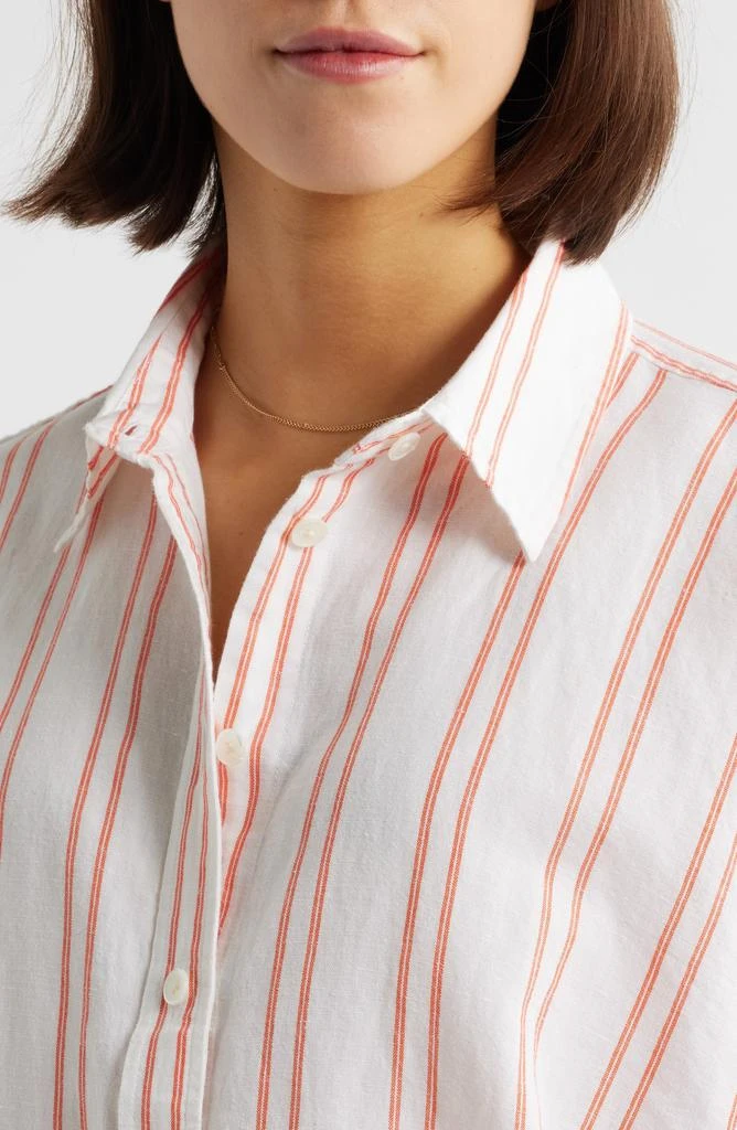 Madewell Stripe Pleat Sleeve Oversize Linen 
Cotton Button-Up Shirt 4