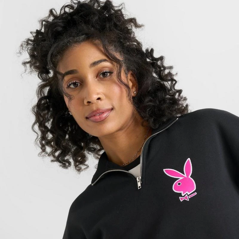 Playboy Women's Playboy Script Crop Quarter-Zip Sweatshirt 5