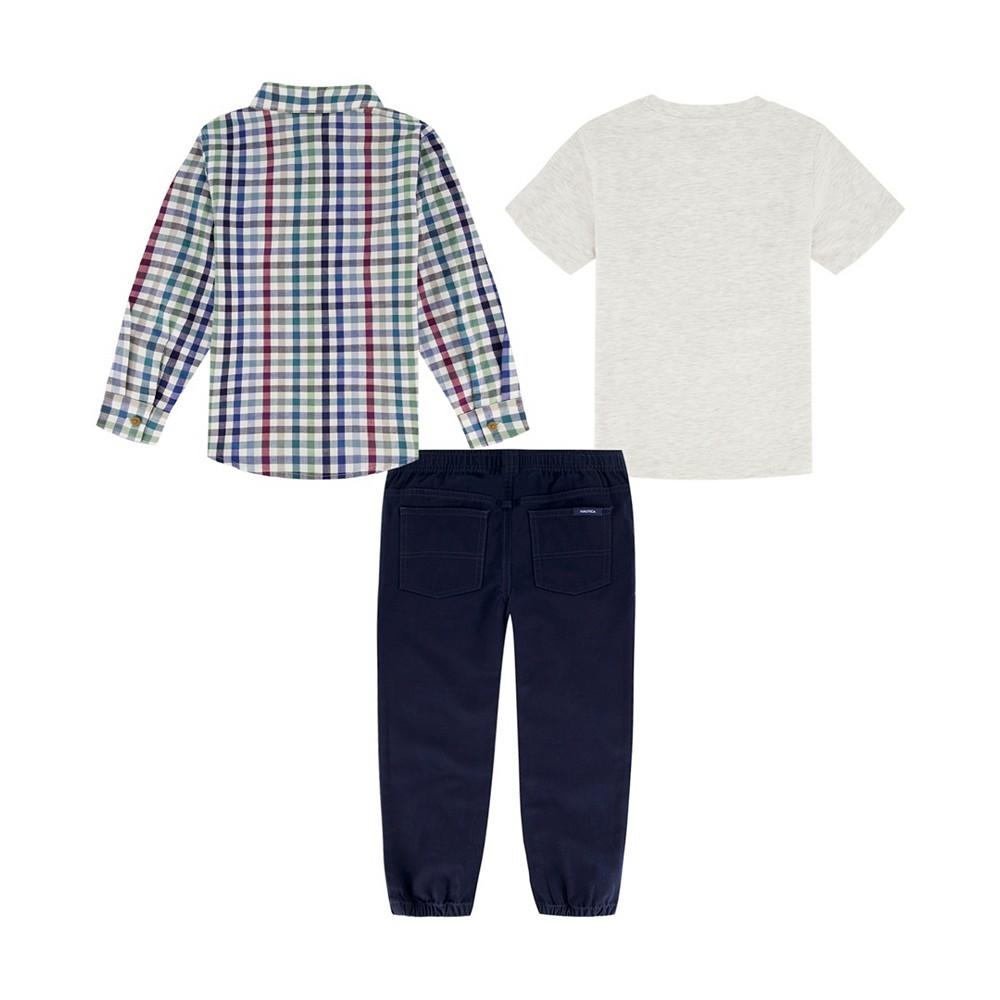 Nautica Baby Boys J-Class Logo T-shirt, Check Button-Front Shirt and Twill Joggers, 3 Piece Set