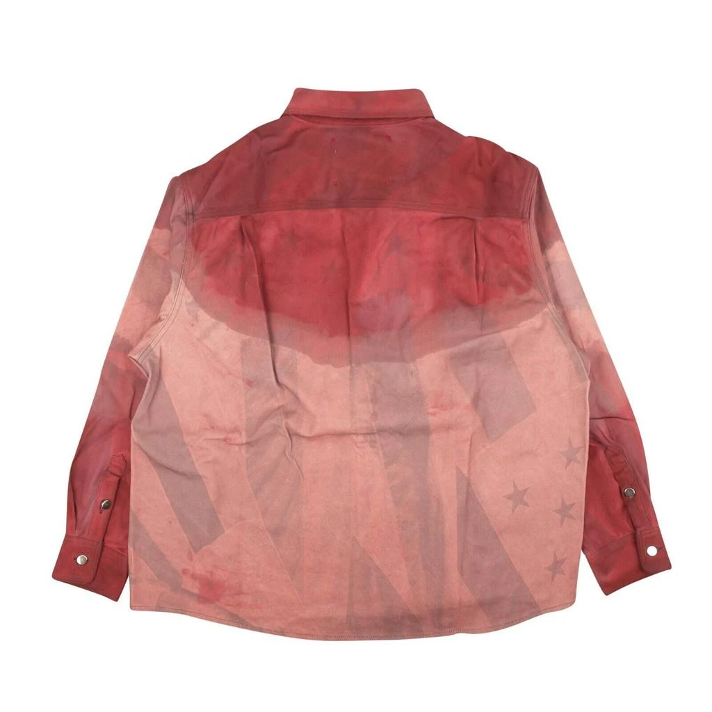 424 ON FAIRFAX 424 On Fairfax All Over Print Flag Denim Shirt - Red/Gray 2