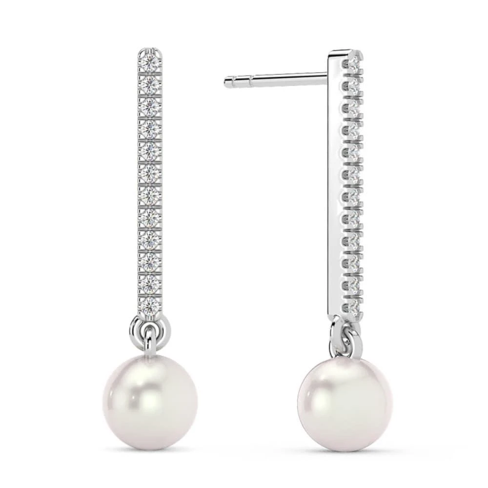 Pompeii3 6mm Pearl 
Diamond Dangle Earrings Women
s 14k Gold Tennis Earrings Lab Grown 2