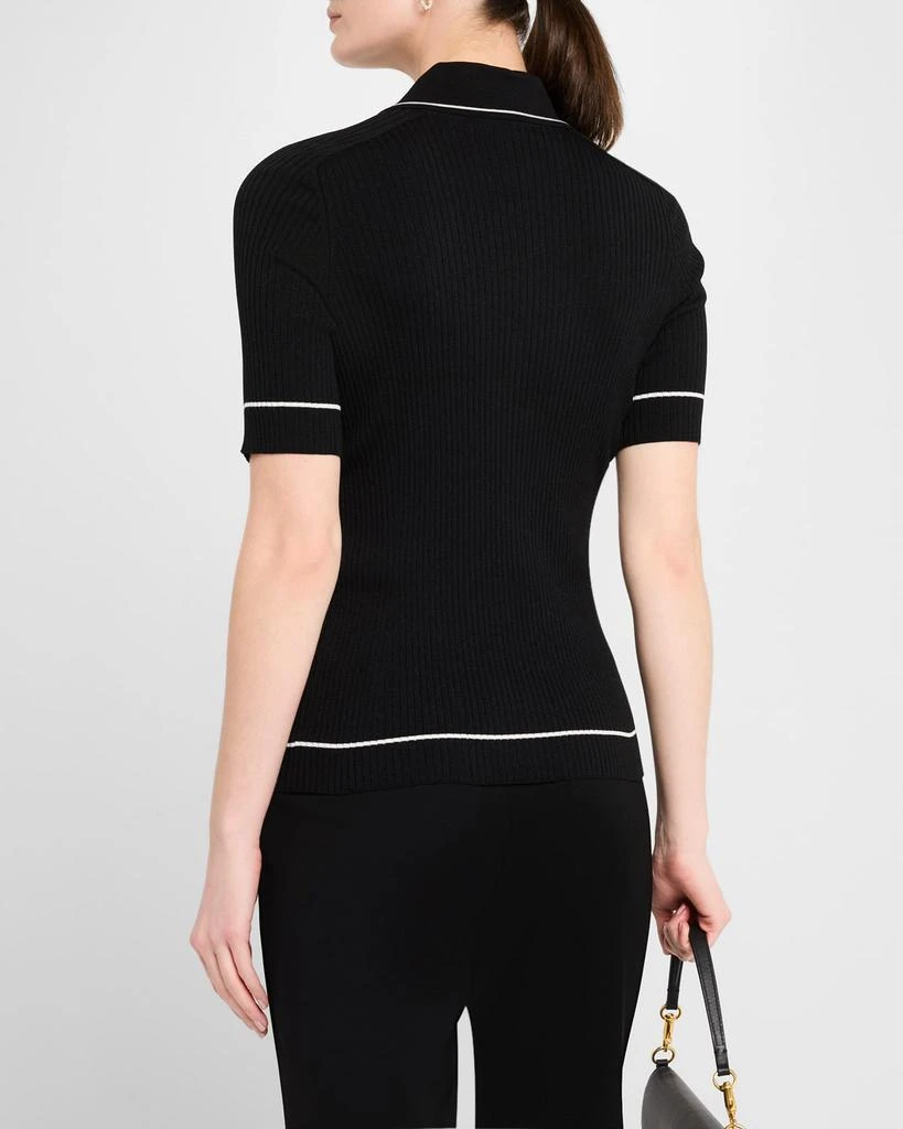 Lafayette 148 New York Ribbed Elbow-Sleeve Polo T-Shirt 3