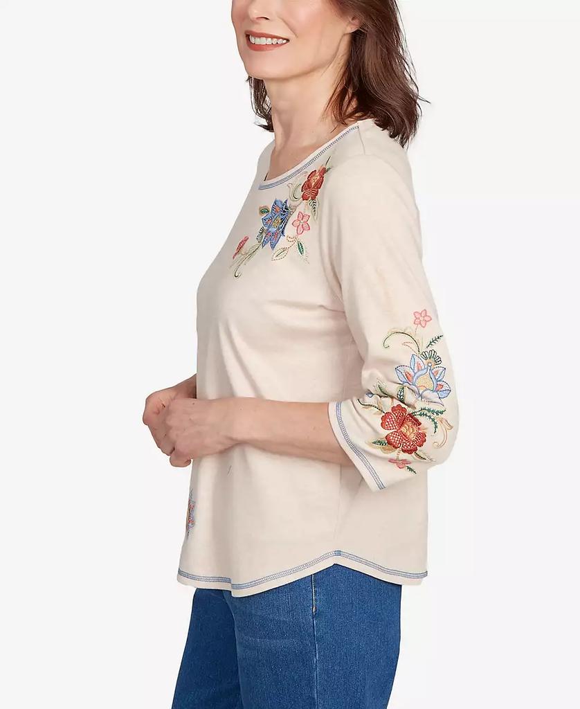Alfred Dunner Petite El Paso Asymmetrical Floral Embroidered Top