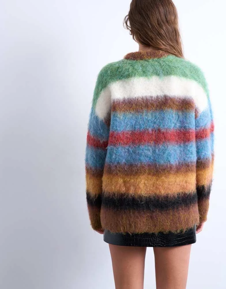 Topshop Topshop knitted fluffy stripe jumper in multi 4