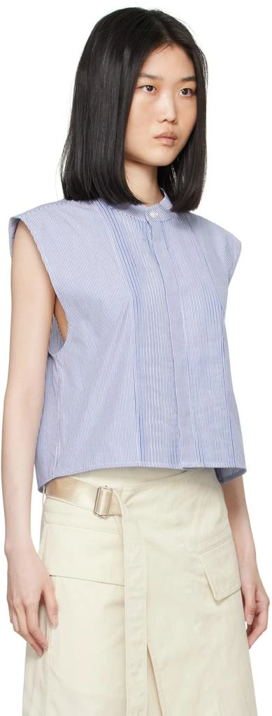 Helmut Lang Blue & White Sleeveless Tuxedo Shirt 2