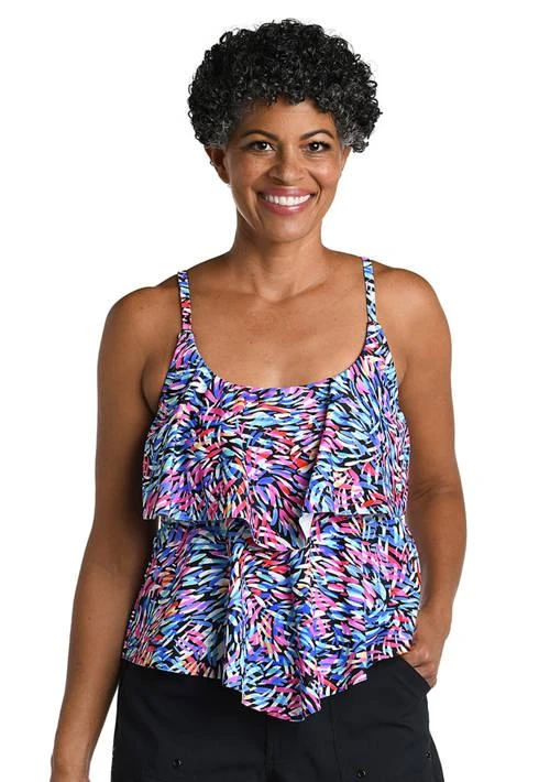 Maxine of Hollywood Of Hollywood Burst Multi Double Tiered Tankini Swim Top 1