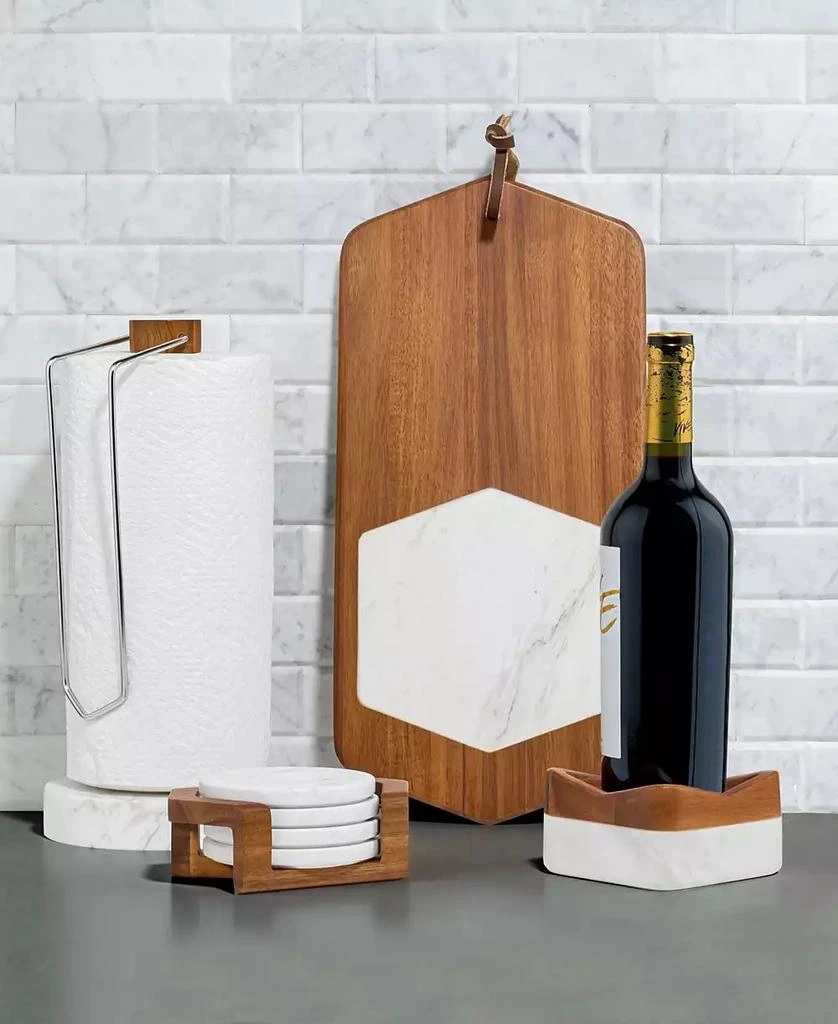 Nambé Chevron Wine Coaster in Acacia Wood and Marble 2