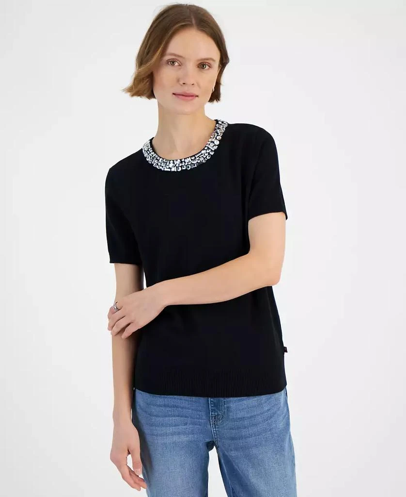 Tommy Hilfiger Women's Rhinestone Crewneck Top 1