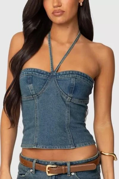 Edikted Edikted Jagger Denim Halter Top 1