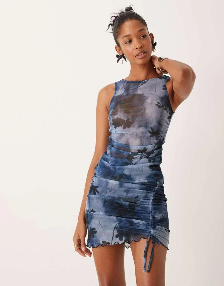 New Look New Look co-ord floral mesh mini skirt in blue pattern 2