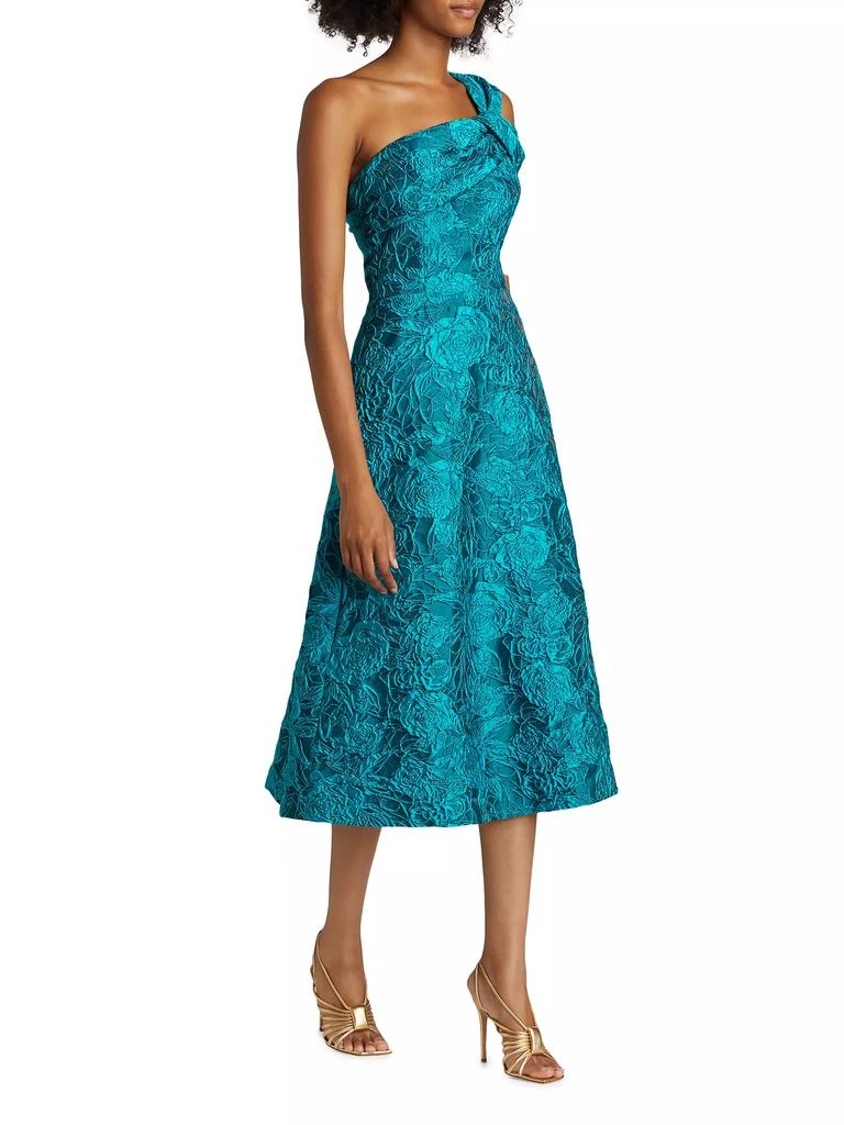 Teri Jon Floral Jacquard One-Shoulder A-Line Midi-Dress 4