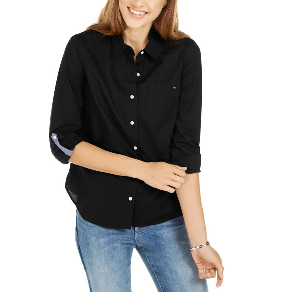 Tommy Hilfiger Women's Cotton Roll-Tab Button-Up Shirt 1