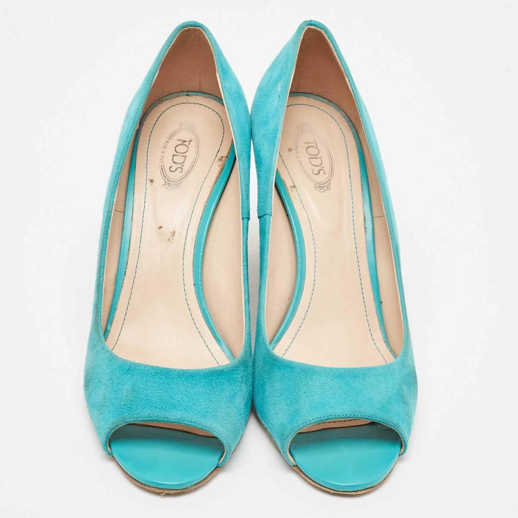 Tod's Tod's Blue Suede Peep Toe Wedge Pumps Size 40 3