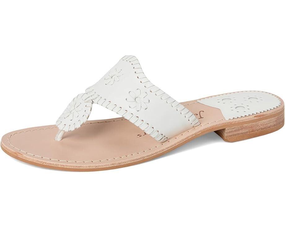 Jack Rogers Jacks Sandals Womens 6 White Leather Slip On Round Toe Thong ZOGG207