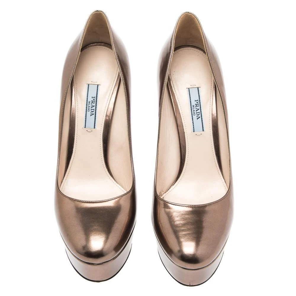 Prada Prada Metallic Bronze Leather Platform Pumps Size 38.5 3