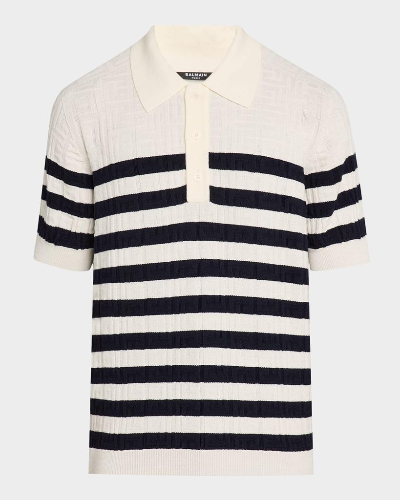 Balmain Men's Monogram Sailor-Stripe Polo Shirt