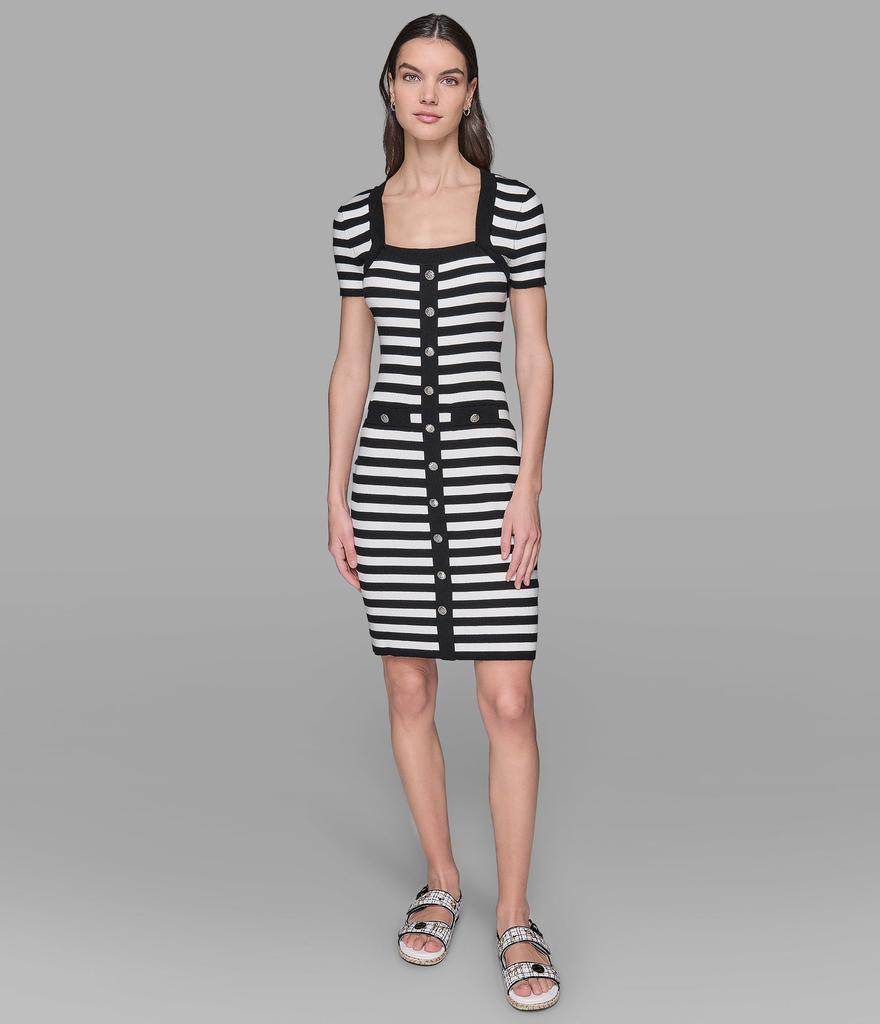 Karl Lagerfeld Paris SHORT SLEEVE STRIPED SWEATER DRESS