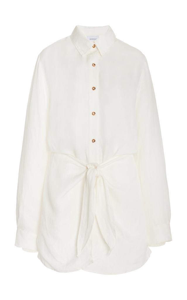 Anemos Anemos - The L.A. Linen-Blend Mini Wrap Shirt Dress - White - M - Moda Operandi