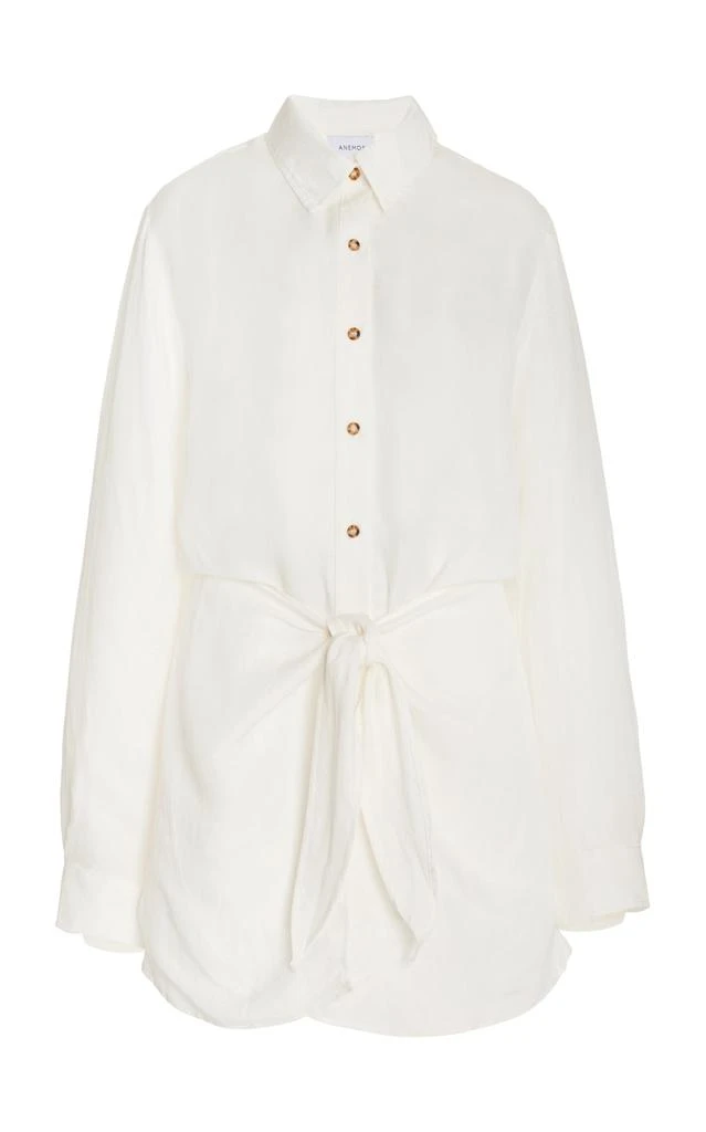 Anemos Anemos - The L.A. Linen-Blend Mini Wrap Shirt Dress - White - XL - Moda Operandi 1