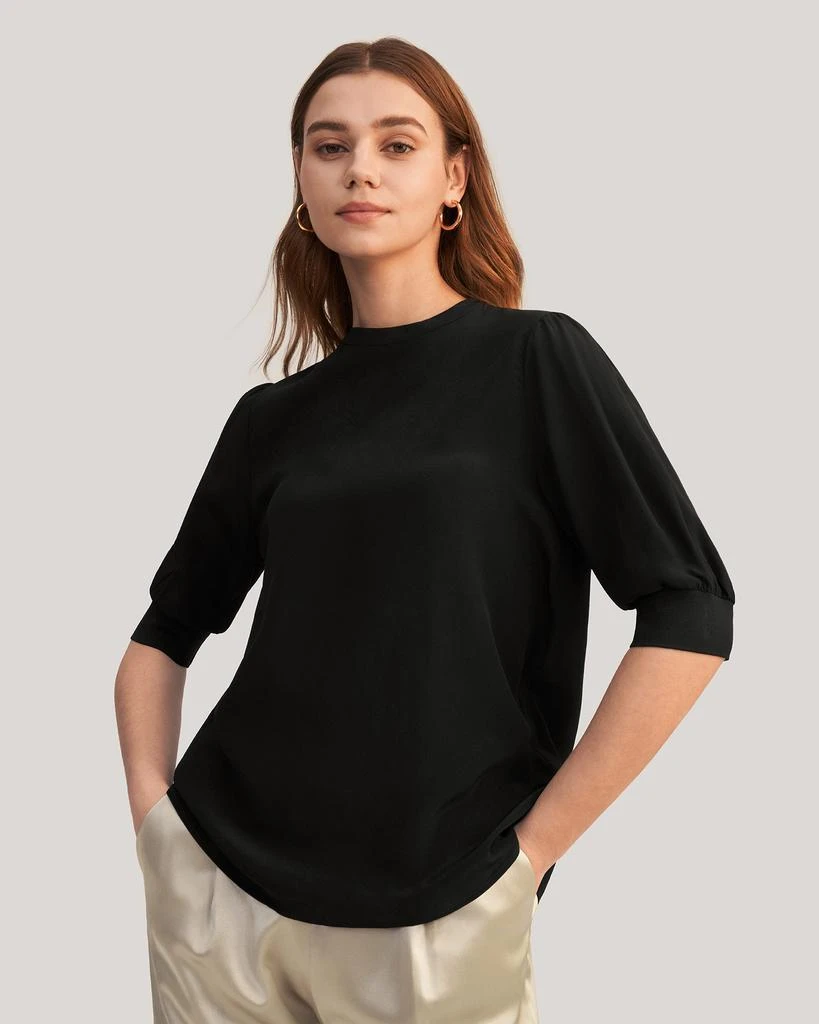 LILYSILK Elegant Casual Silk Tee With Rib Cuff for Women 7