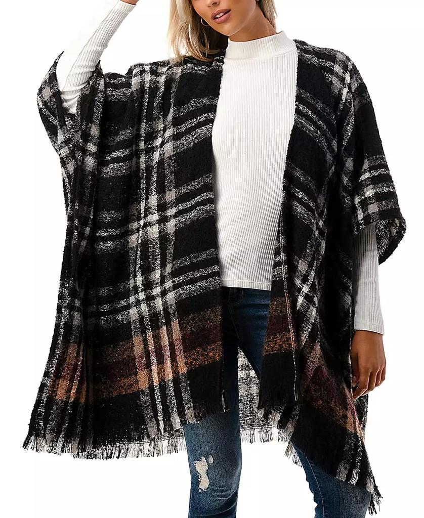 MARCUS ADLER Women's Open-Front Plaid Fringe-Trim Kimono