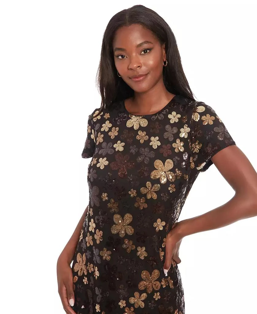 London Times Petite Floral-Sequin Short-Sleeve Dress 4
