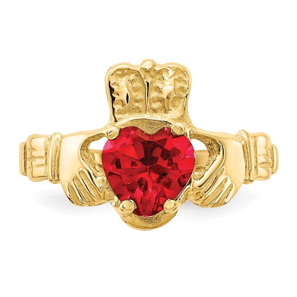 Diamond2Deal 14k Yellow Gold Red Cubic Zirconia Claddagh Ring 5
