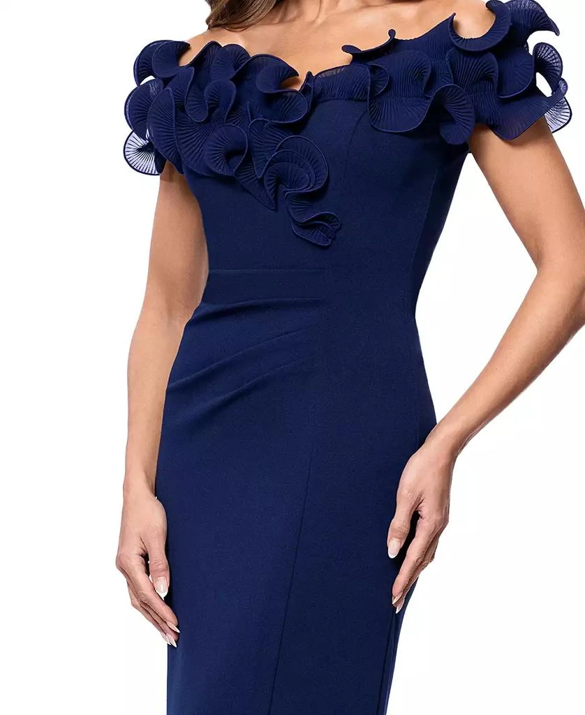 Xscape Petite Ruffled Sweetheart-Neck Fit & Flare Gown - Navy - 4P