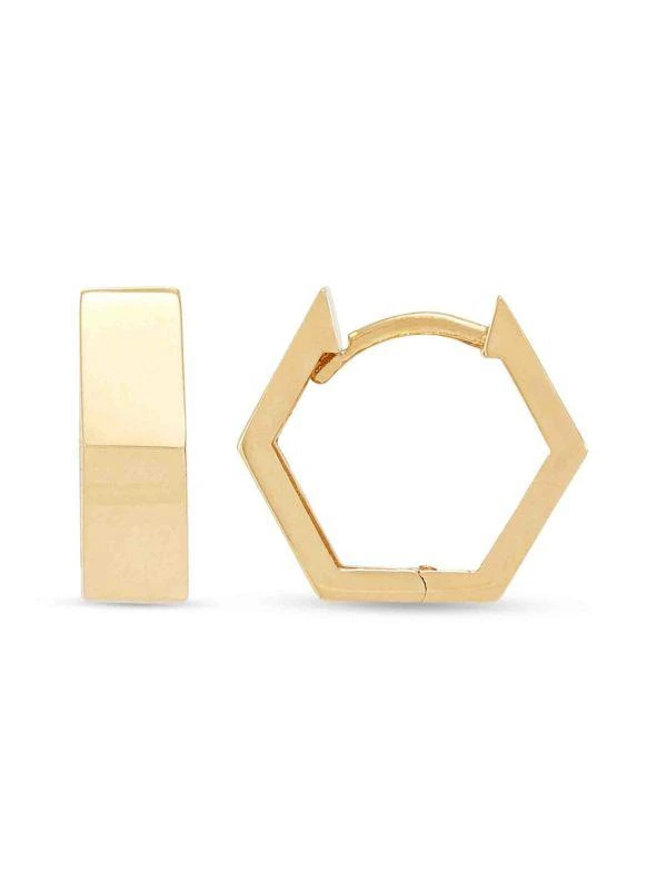 Saks Fifth Avenue 14K Yellow Gold Hexagon Huggie Earrings 3