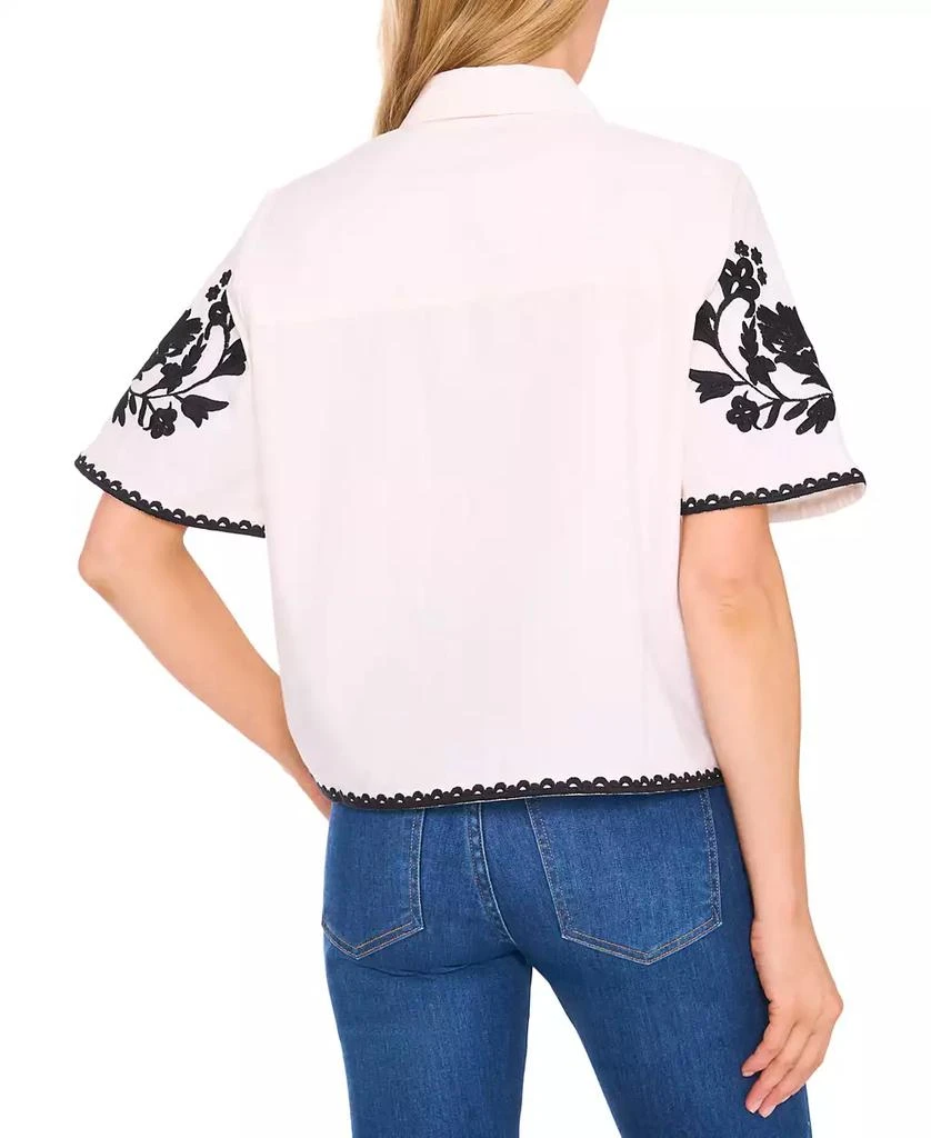 CeCe Women's Embroidered Short-Sleeve Shirt 3