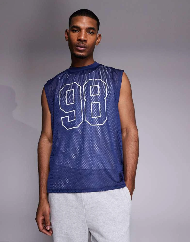 ASOS ASOS DESIGN oversized vest with sports graphic in navy airtex