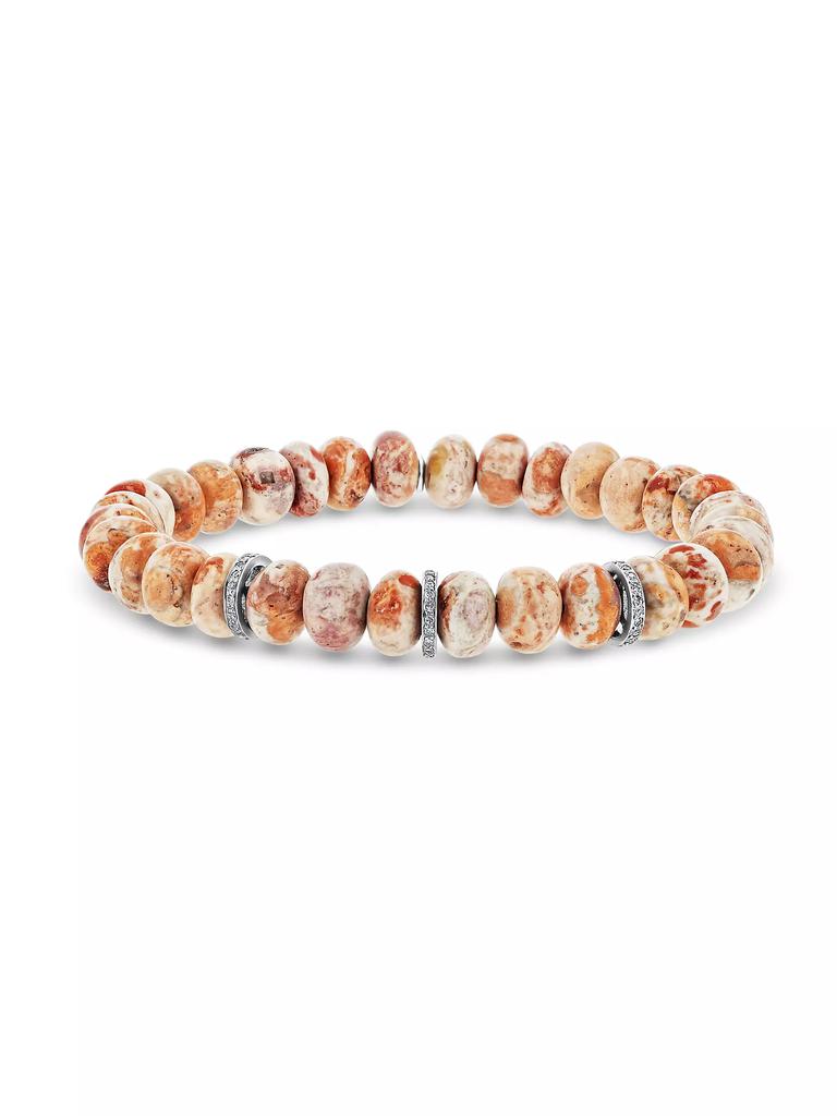 Sheryl Lowe Sterling Silver, Mexican Fire Opal & 0.27 TCW Diamond Beaded Bracelet