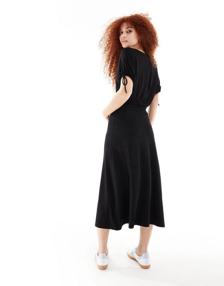 ASOS DESIGN button through midi tea dress with tie sleeve in black