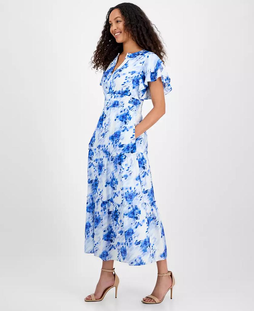 julia jordan Women's Printed Ruffle-Sleeve Midi Dress