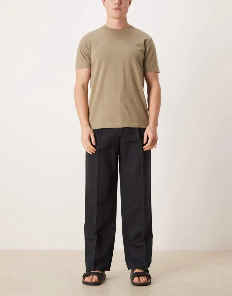 ASOS ASOS DESIGN smart pleated linen rich wide leg trousers in black