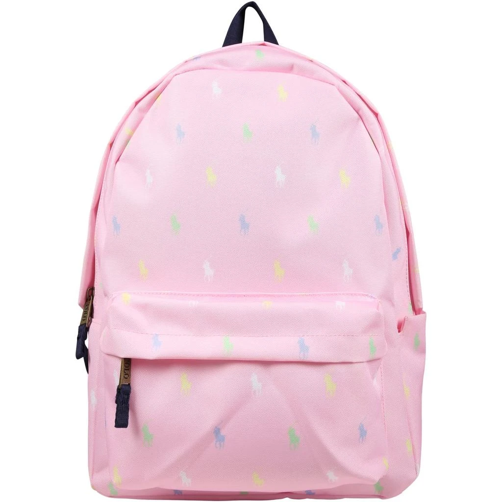 Ralph Lauren Pink Backpack For Girl With All-over Logo 1