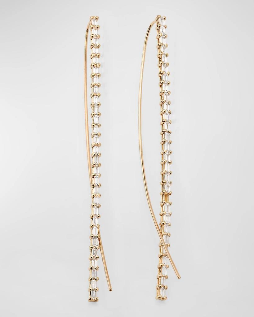 LANA 14K Gold Baguette Diamond Narrow Upside-Down Threader Hoop Earrings 1