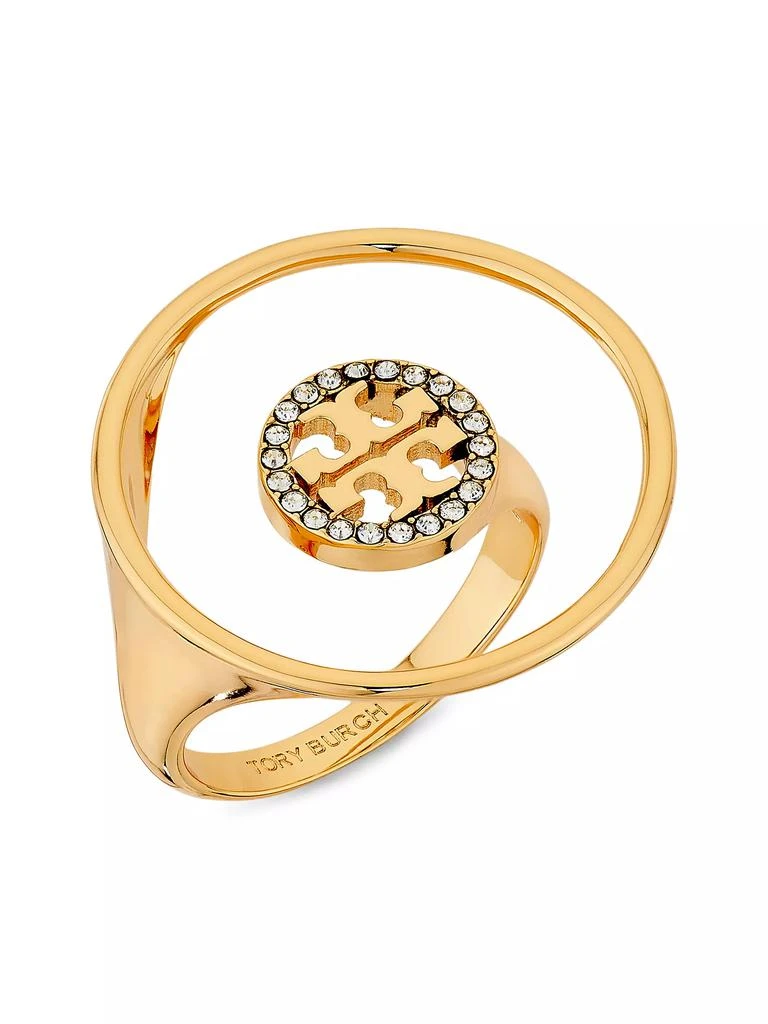 Tory Burch Miller 18K-Gold-Plated &amp; Glass Crystal Logo Ring 1