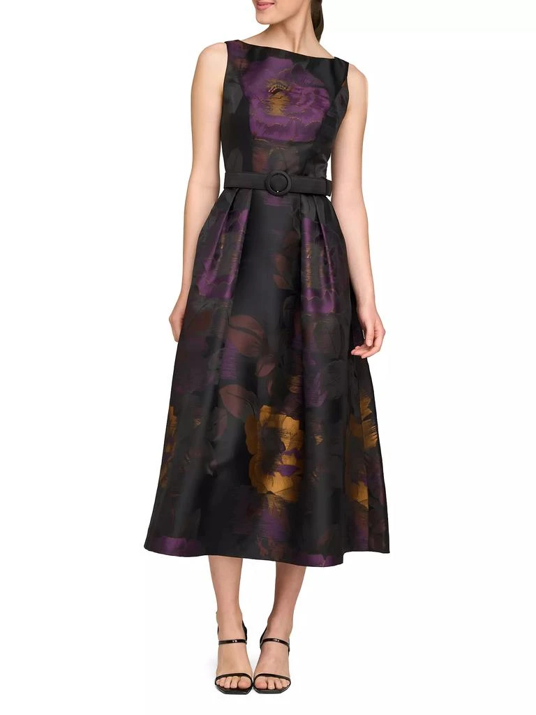 Kay Unger Ilsa Floral Jacquard Belted Cocktail Dress 3