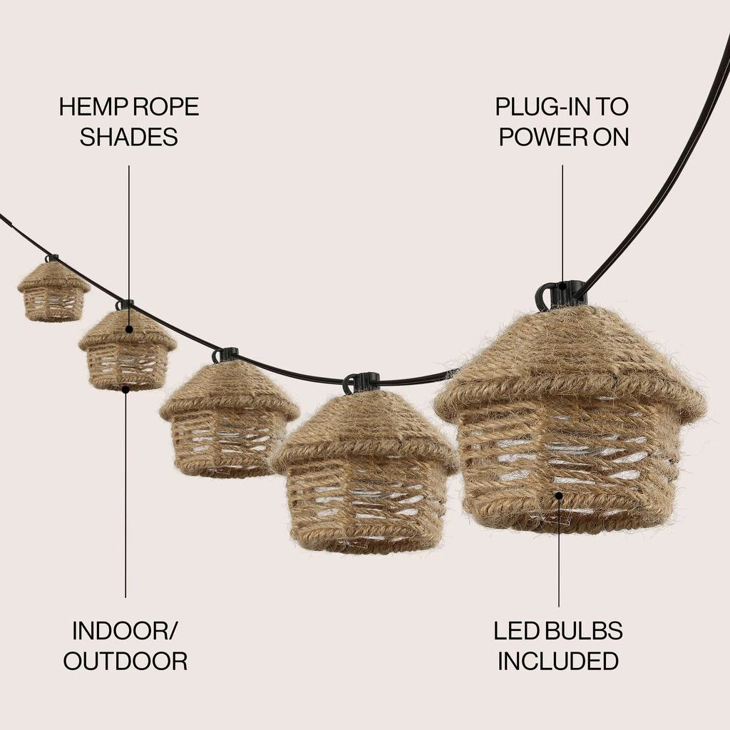 JONATHAN Y Maui 10-Light Indoor/Outdoor 10 ft. Mid-Century Vintage Incandescent G40 Tiki Hut Hemp Rope Shaded String Lights, Brown 6