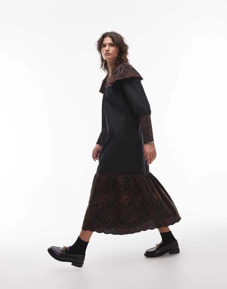 Résumé Resume oversrized collar maxi dress with embroidery in black 1