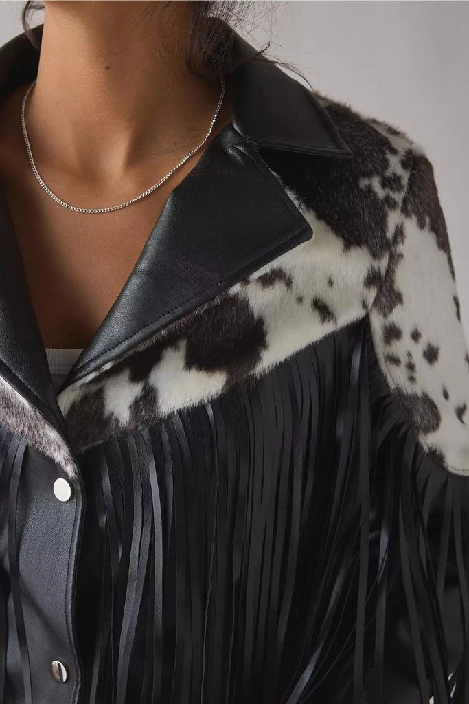 Azalea Wang Azalea Wang Olandria Cow Print Faux Leather Fringe Jacket 3